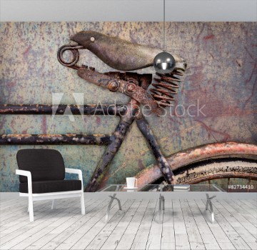 Picture of Detail of a rusted ancient bicycle with leather seat